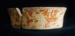 MSJ2A-3-19-1/motul:98 || Outcurved dish/bowl. Pink slip. Possible Red Background Polychrome. Two gods killing Shark.